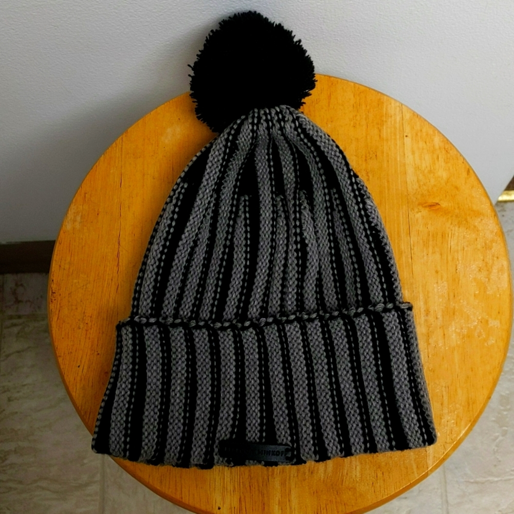 Rebecca Minkoff Plaited Rib Pom Beanie, Black and Gray